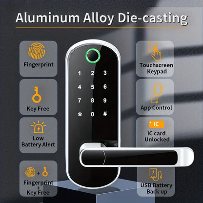 Smart Fingerprint Door Lock with App, Keypad & Cards