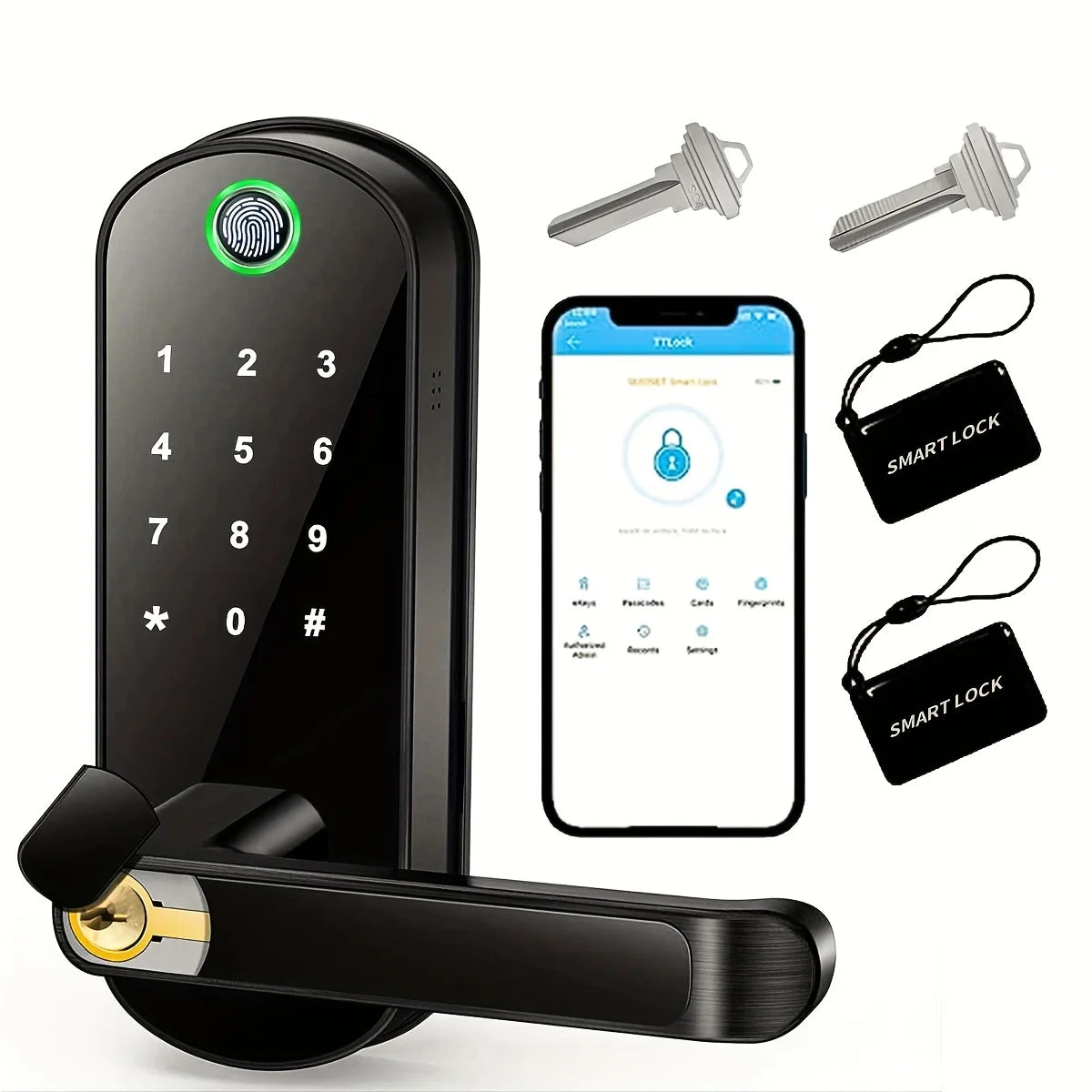 Smart Fingerprint Door Lock with App, Keypad & Cards