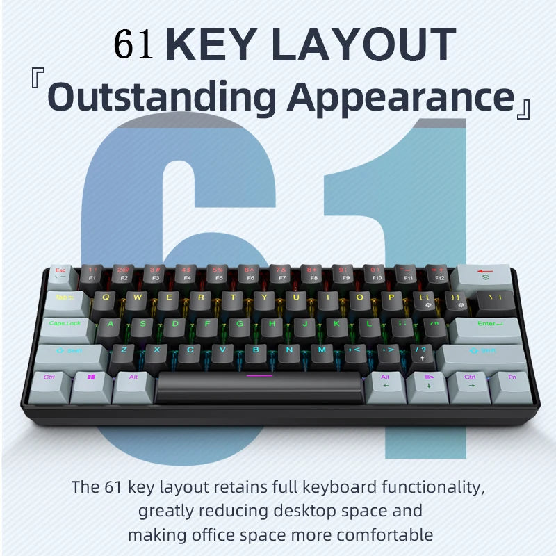 60% Hot-Swap RGB Mechanical Keyboard (61 Keys, Wired)