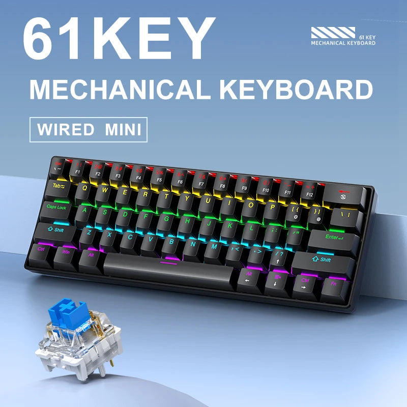 60% Hot-Swap RGB Mechanical Keyboard (61 Keys, Wired)