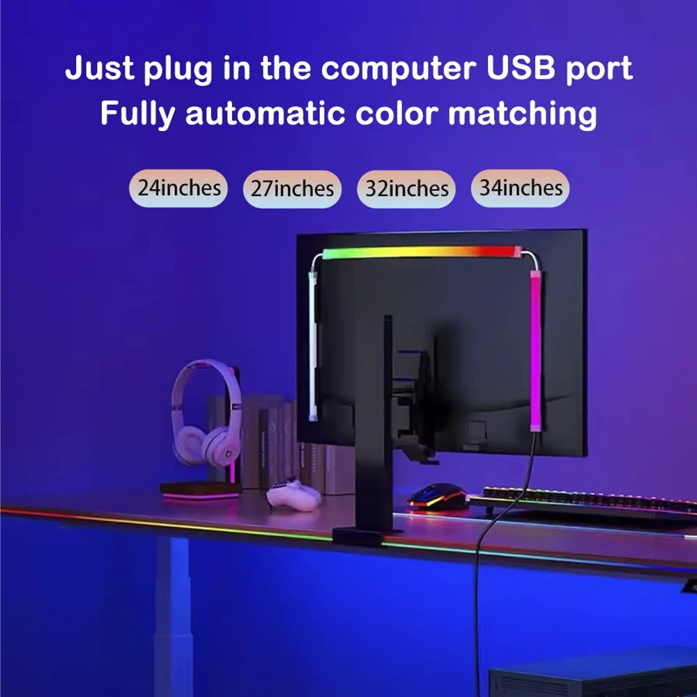 USB Screen-Sync RGB Monitor Backlight Strip (24–34 in)