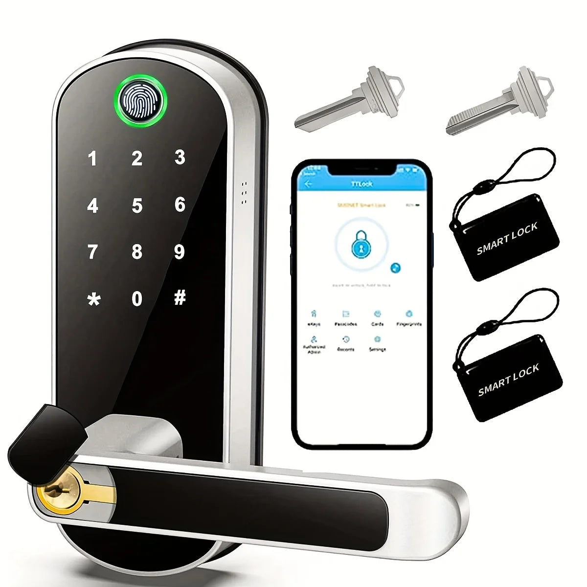Smart Fingerprint Door Lock with App, Keypad & Cards