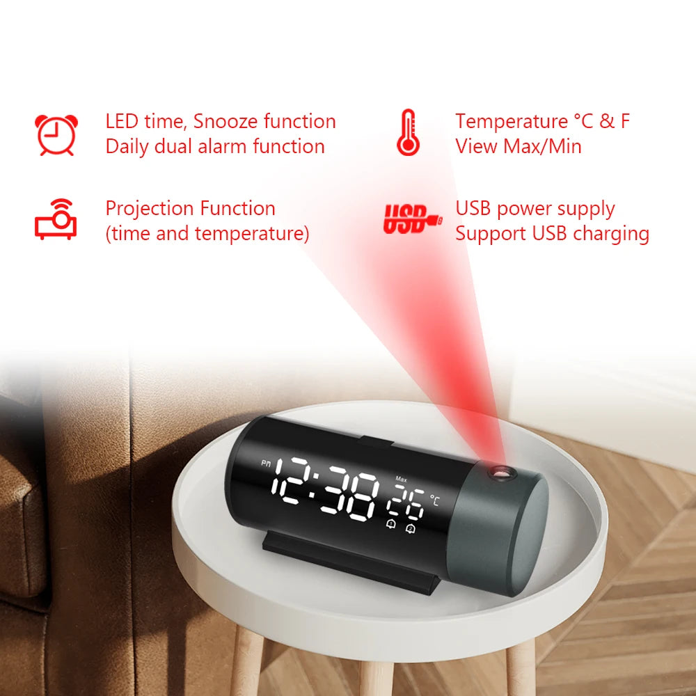 Ceiling Projection Alarm Clock (180° Rotating Projector)