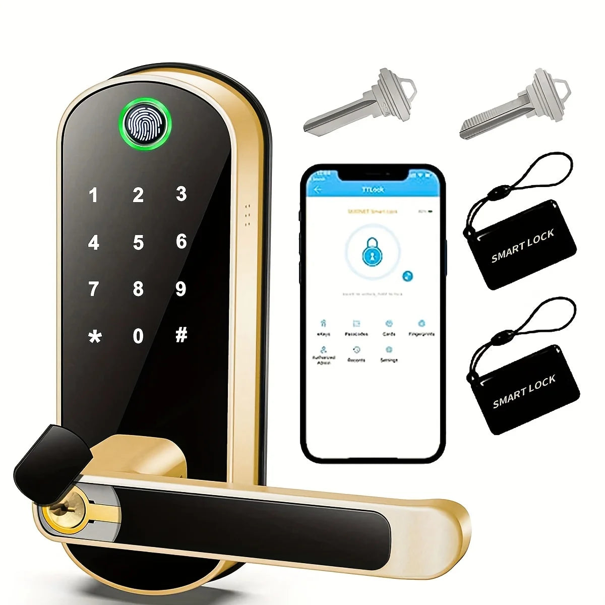 Smart Fingerprint Door Lock with App, Keypad & Cards