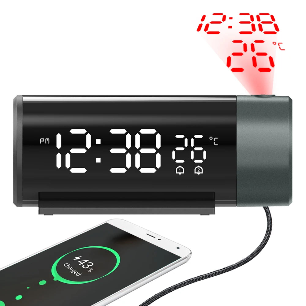 Ceiling Projection Alarm Clock (180° Rotating Projector)