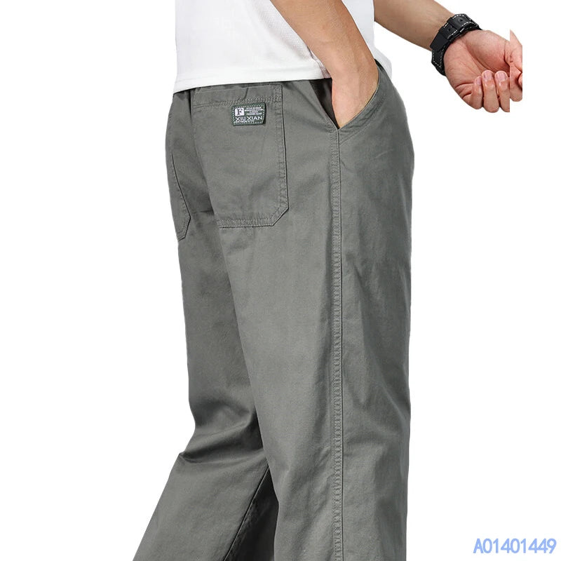 Relaxed-Fit Cotton Drawstring Trousers (Light Grey)