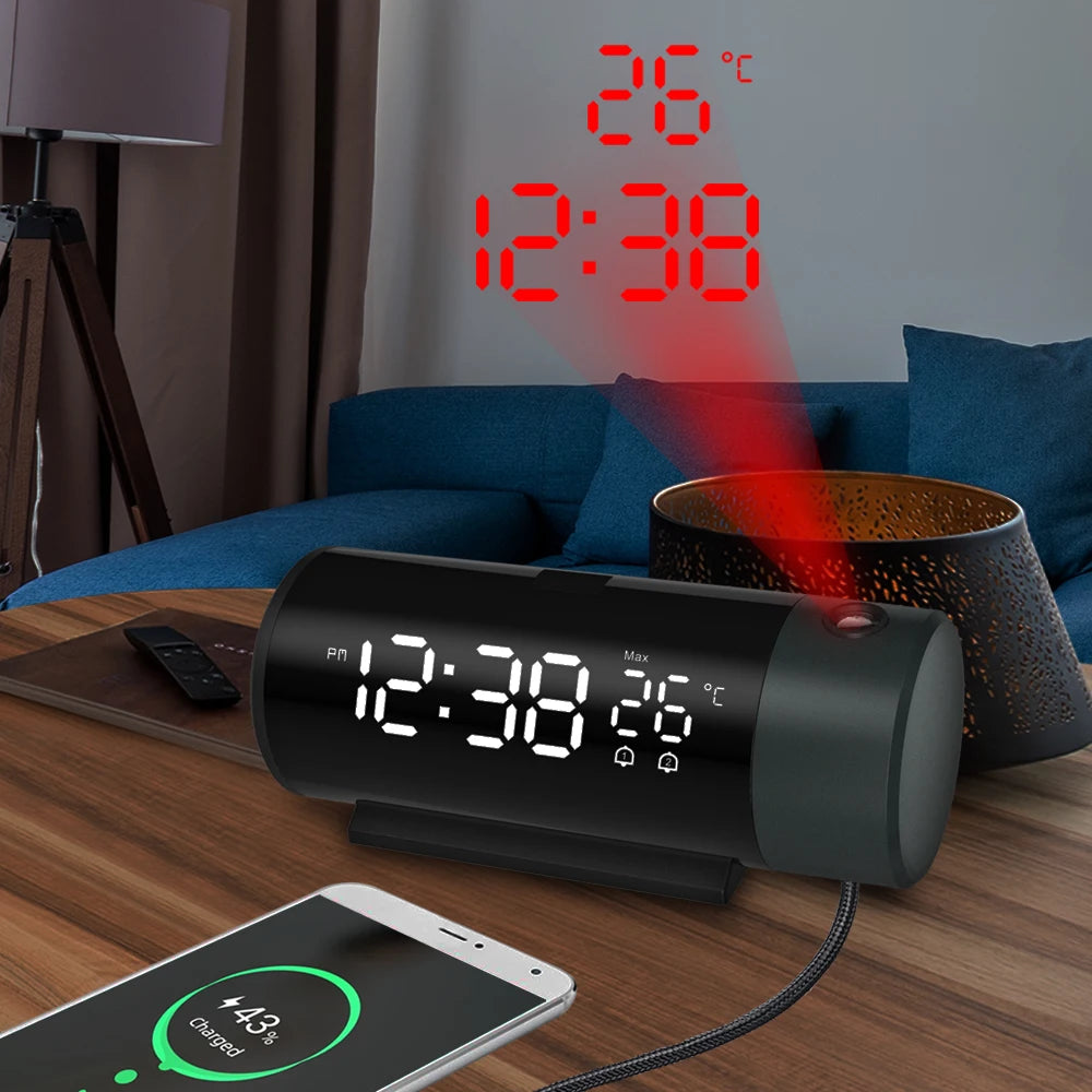 Ceiling Projection Alarm Clock (180° Rotating Projector)