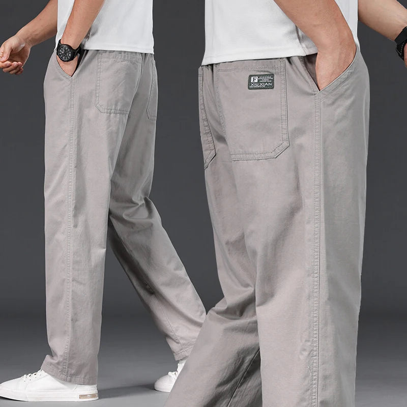 Relaxed-Fit Cotton Drawstring Trousers (Light Grey)