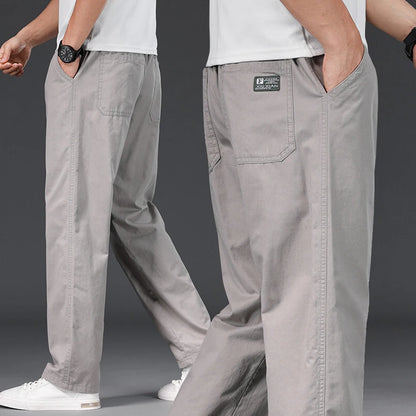 Relaxed-Fit Cotton Drawstring Trousers (Light Grey)