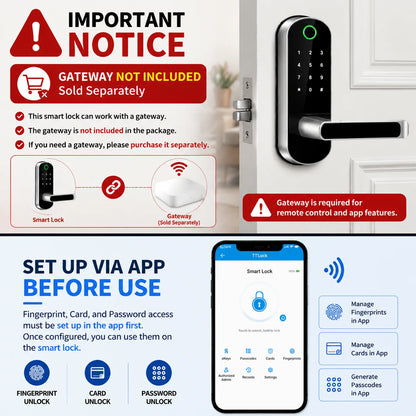 Smart Fingerprint Door Lock with App, Keypad & Cards