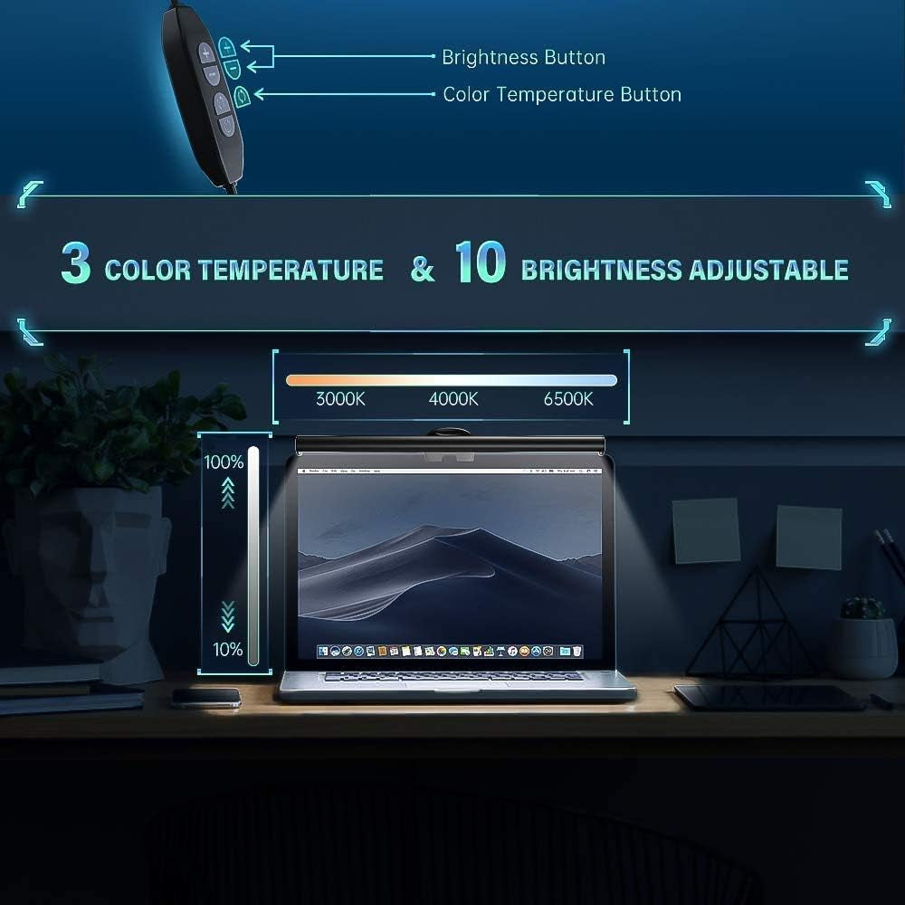 Portable USB Laptop Monitor Light Bar - 3 Color Temperatures, 10 Brightness Levels
