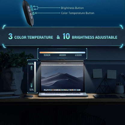 Portable USB Laptop Monitor Light Bar - 3 Color Temperatures, 10 Brightness Levels