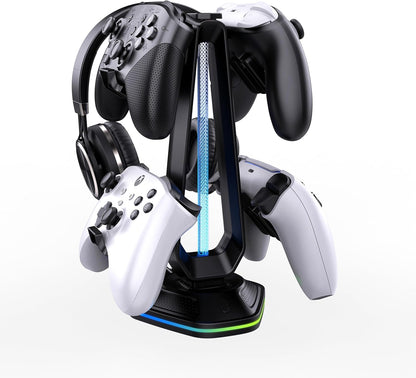 RGB Headset Stand with USB Charging Ports & Controller Hook