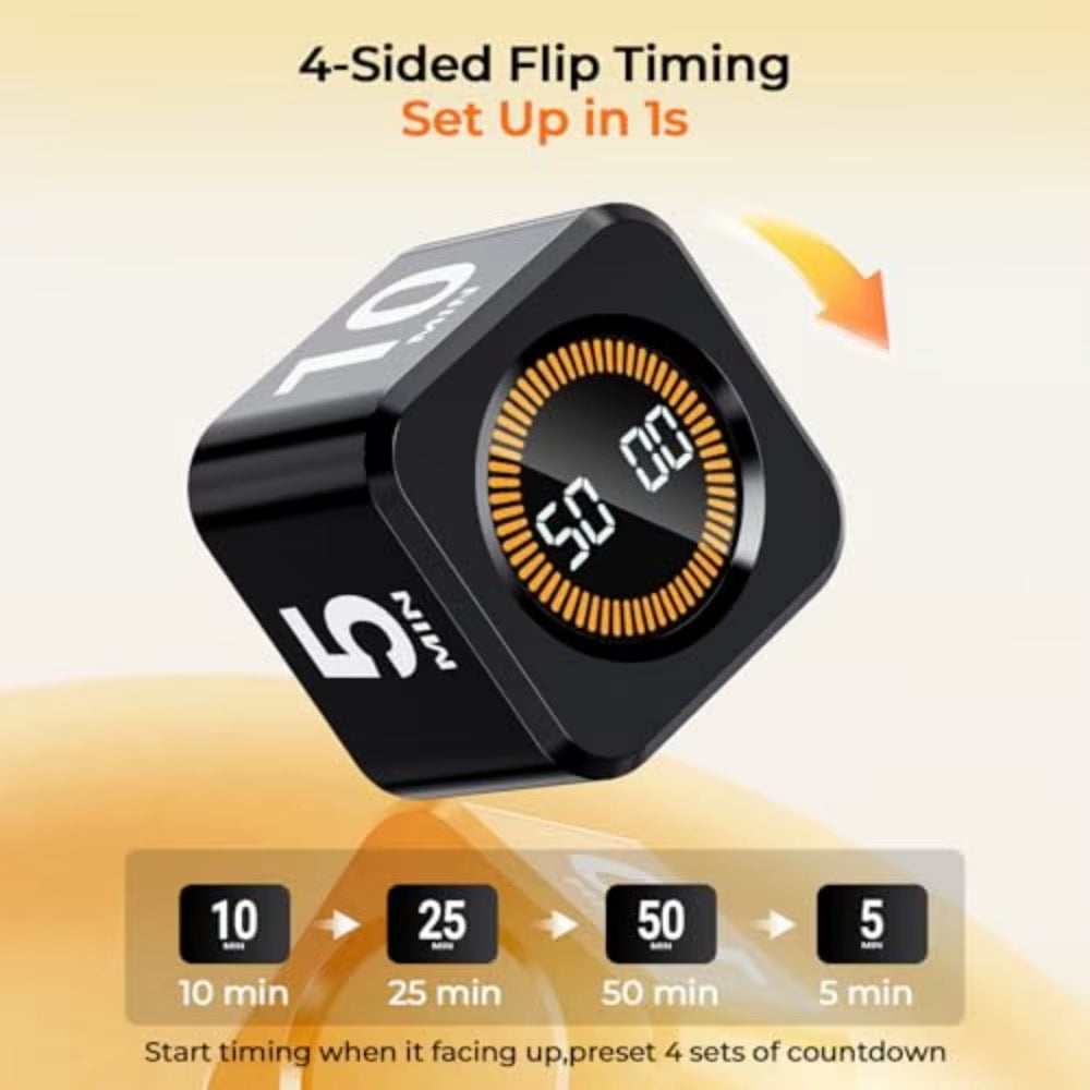 Flip-to-Start Cube Focus Timer (Preset Countdowns)