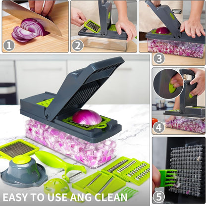 16-in-1 Vegetable Chopper with Container and 7 Blades