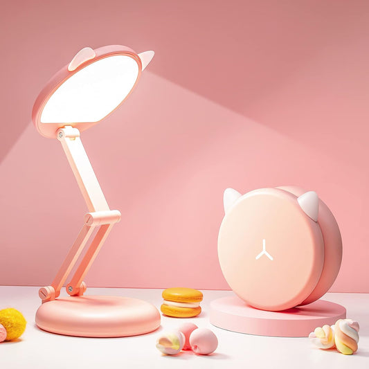 Cute Pink Cat Desk Lamp - Foldable, Rechargeable and Dimmable