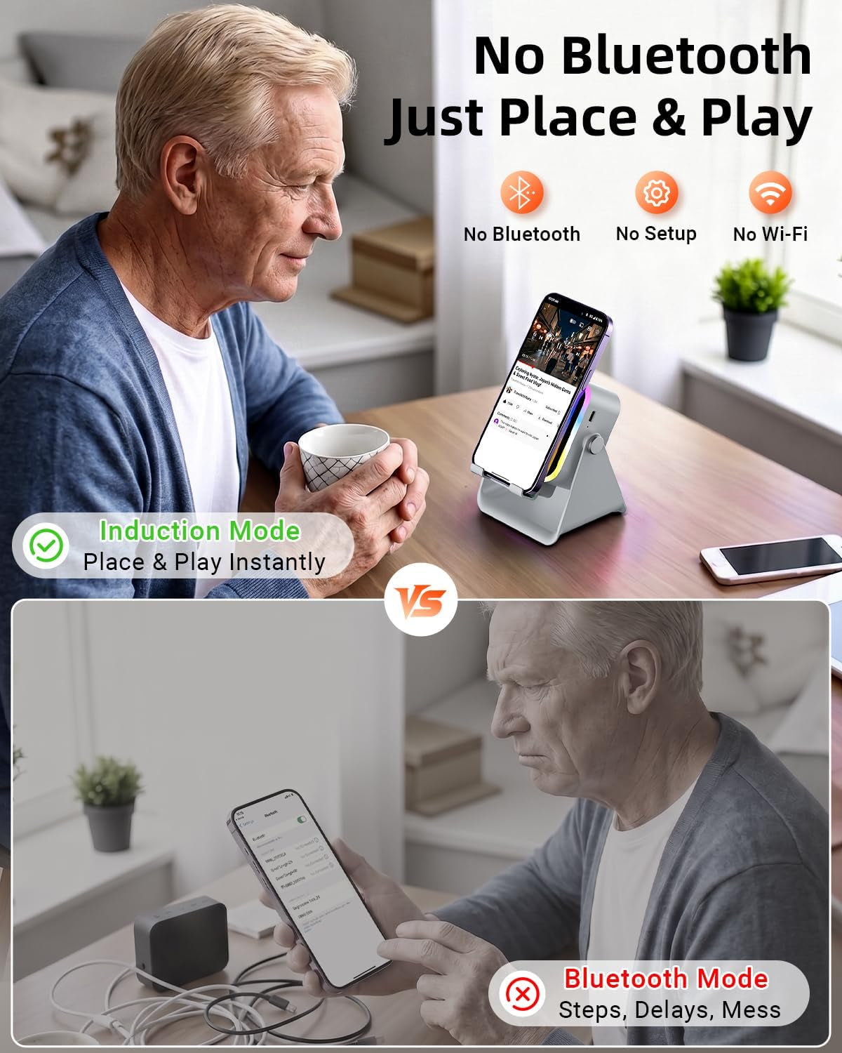 5-in-1 Bluetooth Speaker with Phone Stand, Charger and RGB Light