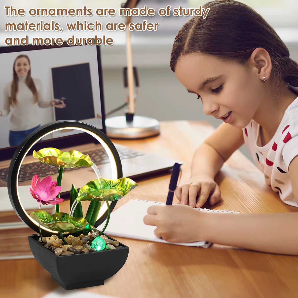LED Tabletop Lotus Waterfall Fountain