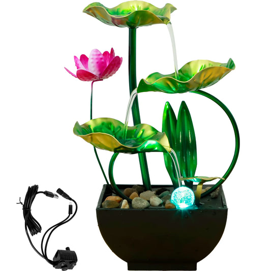 LED Tabletop Lotus Waterfall Fountain