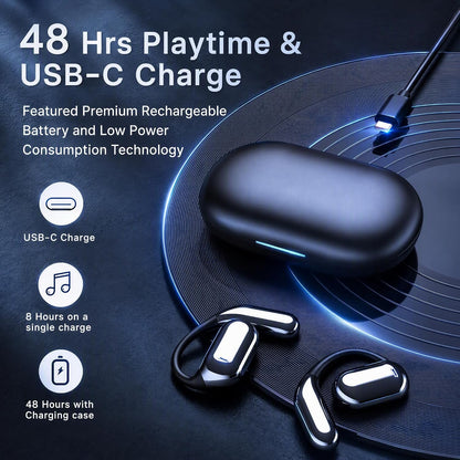 Wireless Bluetooth Earbuds - LED Display, Open Ear Hooks