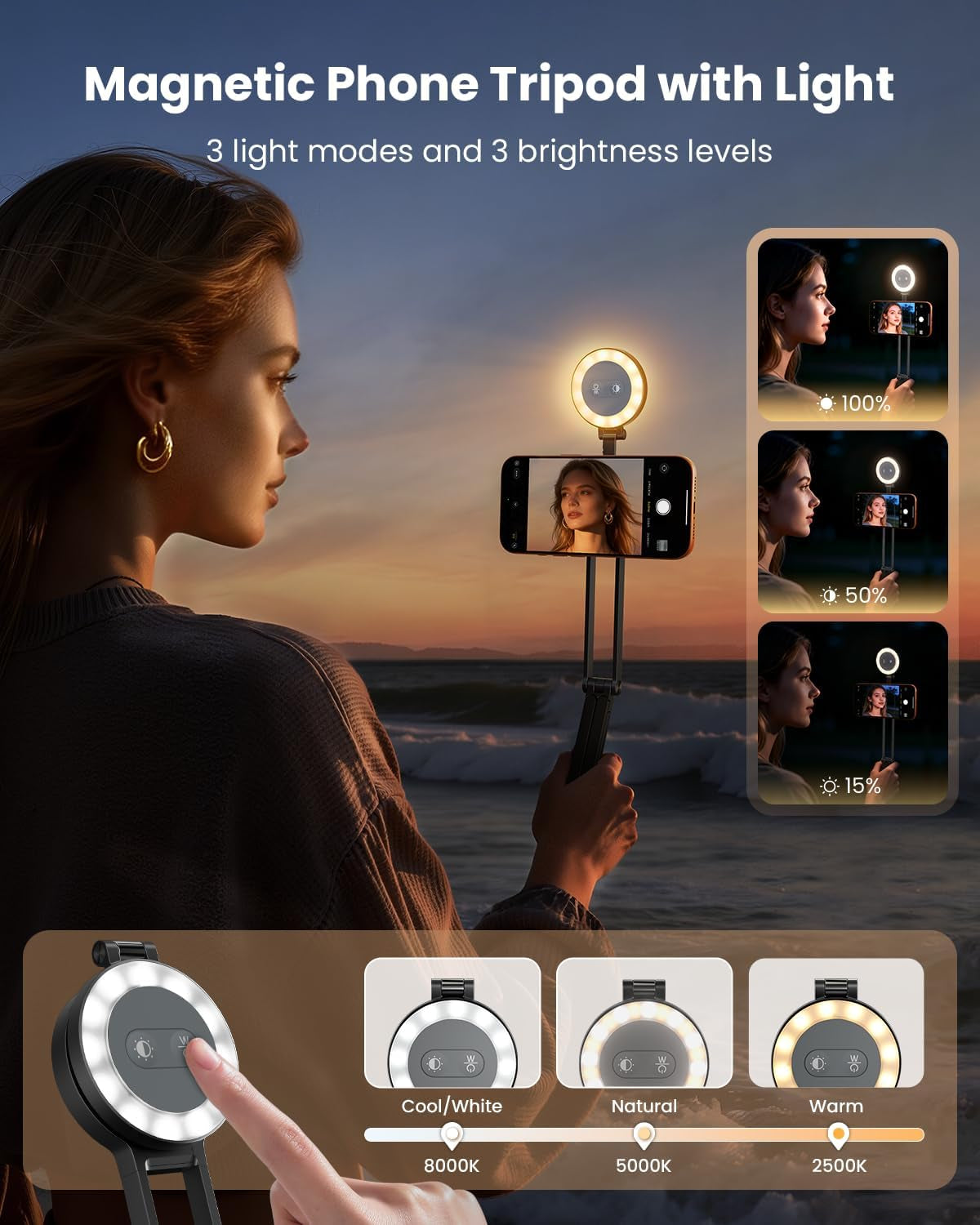 2-in-1 Magnetic Selfie Light Tripod for iPhone