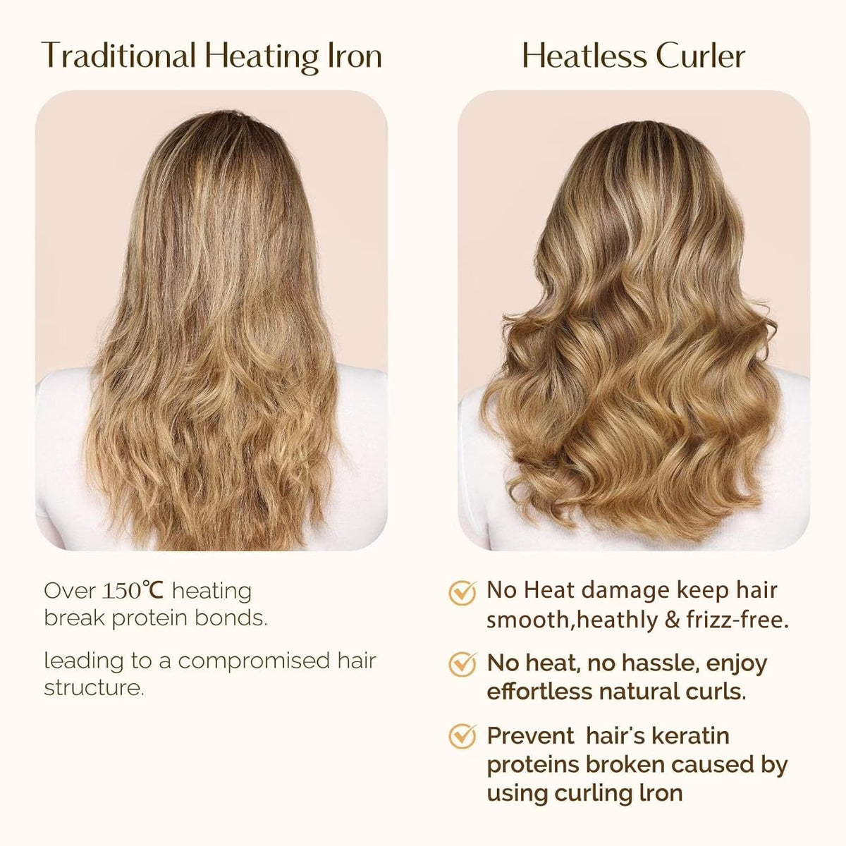 Heatless Hair Curler Set - Soft Ribbon Wrap with Scrunchies and Clip