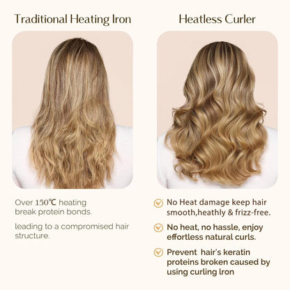 Heatless Hair Curler Set - Soft Ribbon Wrap with Scrunchies and Clip