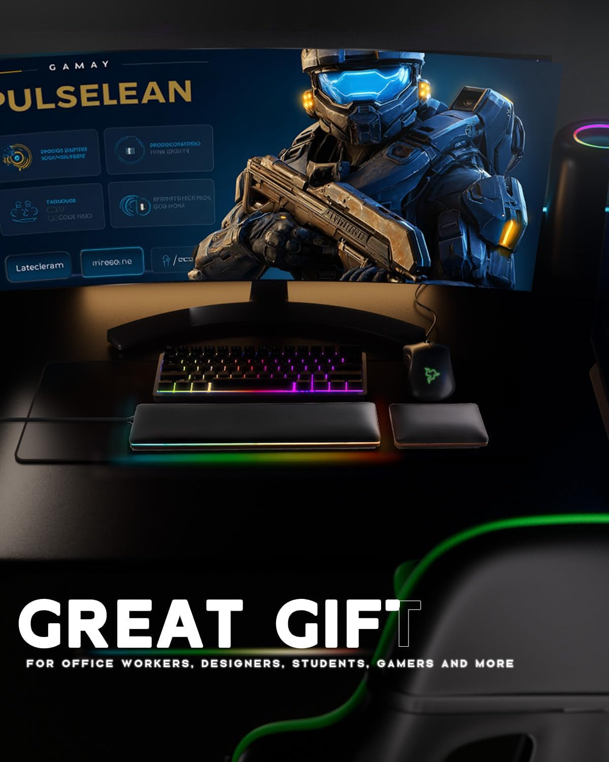 RGB Keyboard and Mouse Wrist Rest Set for 60%-75% Compact Keyboards