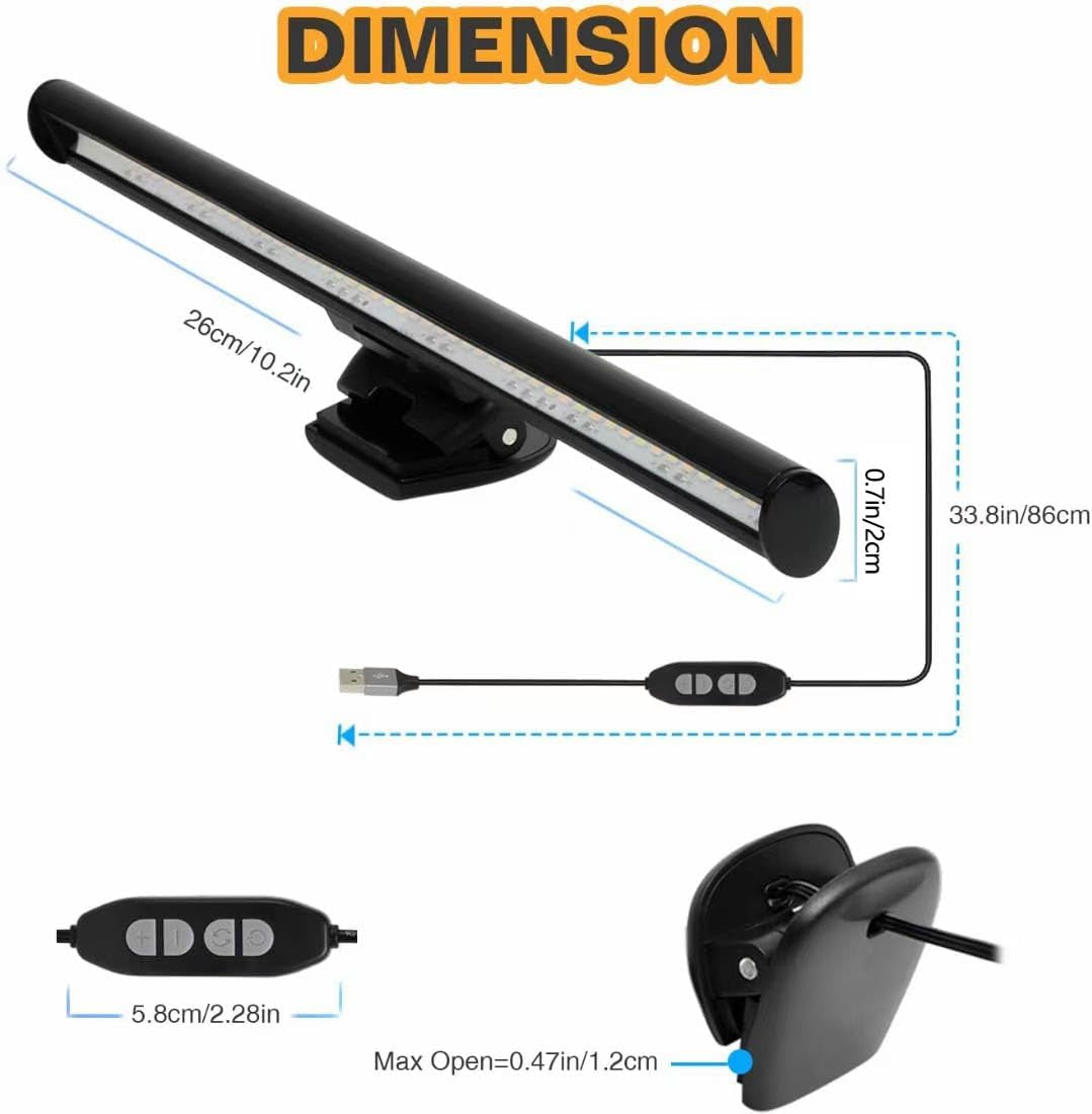 Portable USB Laptop Monitor Light Bar - 3 Color Temperatures, 10 Brightness Levels