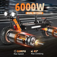 ZO01 plus Electric Scooter Adults 60V 6000W Dual Motor,Up to 58MPH 60 Miles Range E-Scooter with Seat for Adults