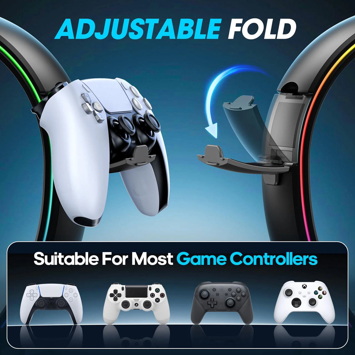 RGB Gaming Headphone Stand and Controller Holder with Cable Organizer