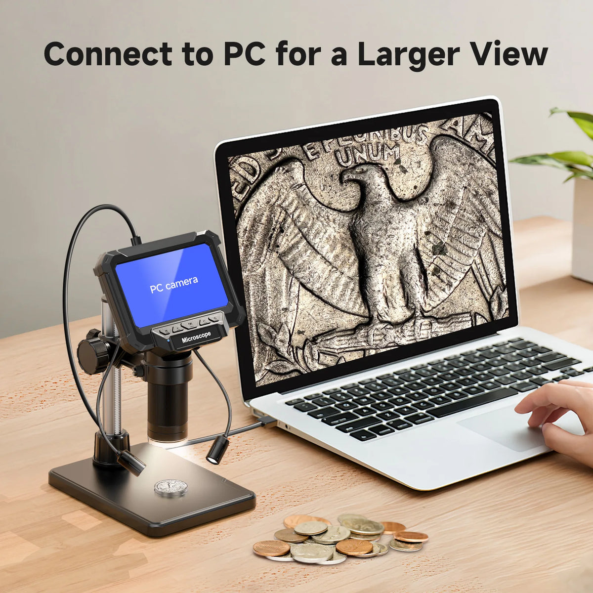 4.3-inch Screen Digital Microscope with LED Lights (Coins, Plants, Bugs, Electronics)