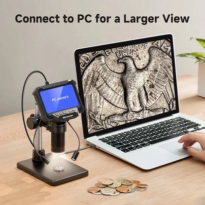 4.3-inch Screen Digital Microscope with LED Lights (Coins, Plants, Bugs, Electronics)